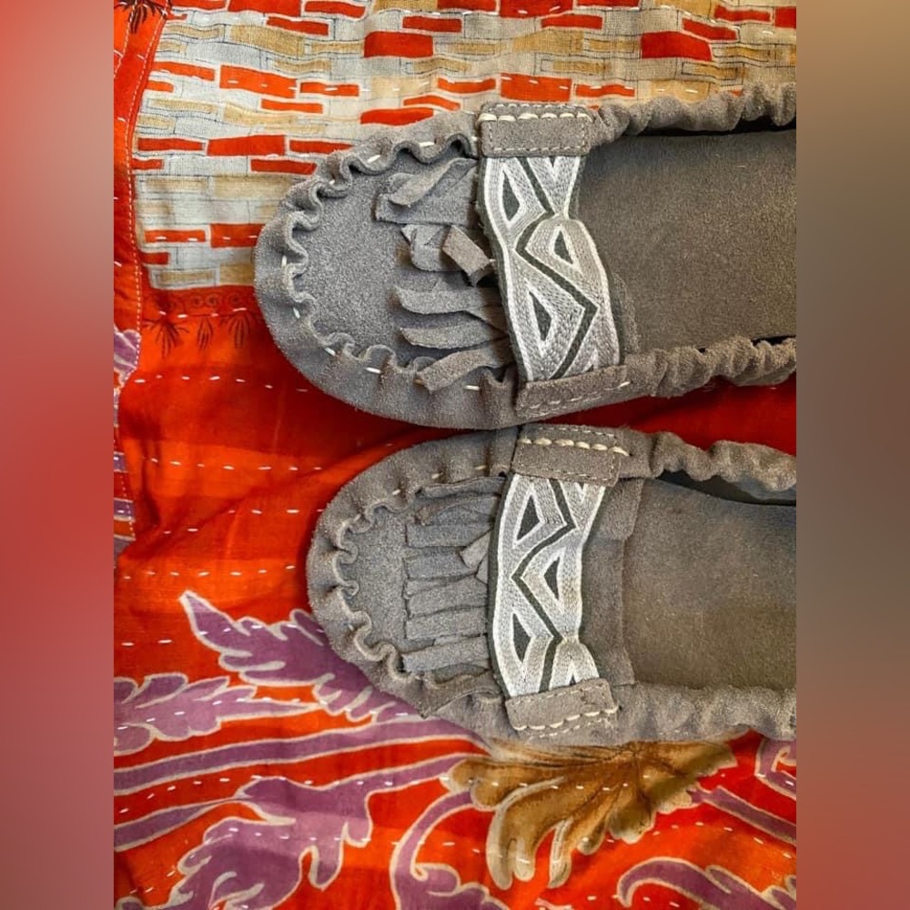 Gray Suede Moccasin Ballet Flats, Size 6.5